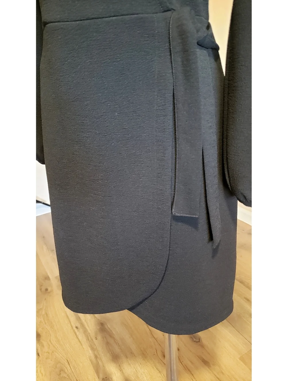 Madewell Womens Black Dress Texture & Thread Side Tie Wrap S Baloon Sleeve Chic